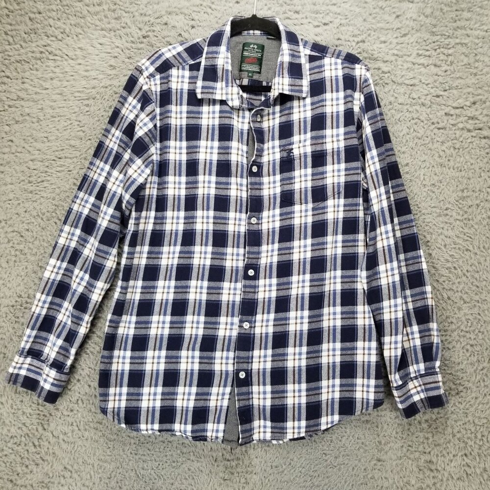 Land's End Shirt Mens XL Racing Green Blue Plaid Flannel Long Sleeve Button Up